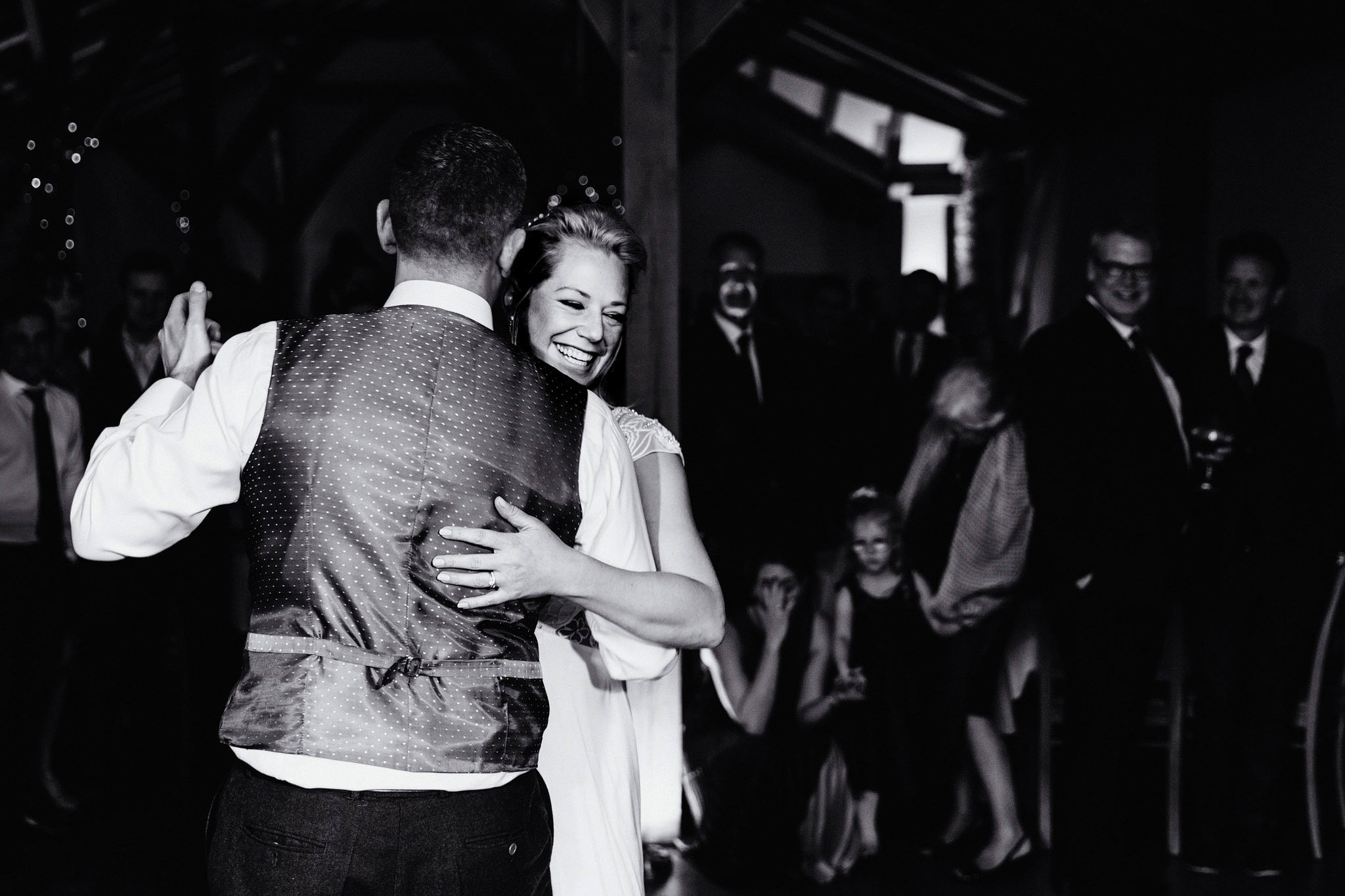 a black and white image of a first dance