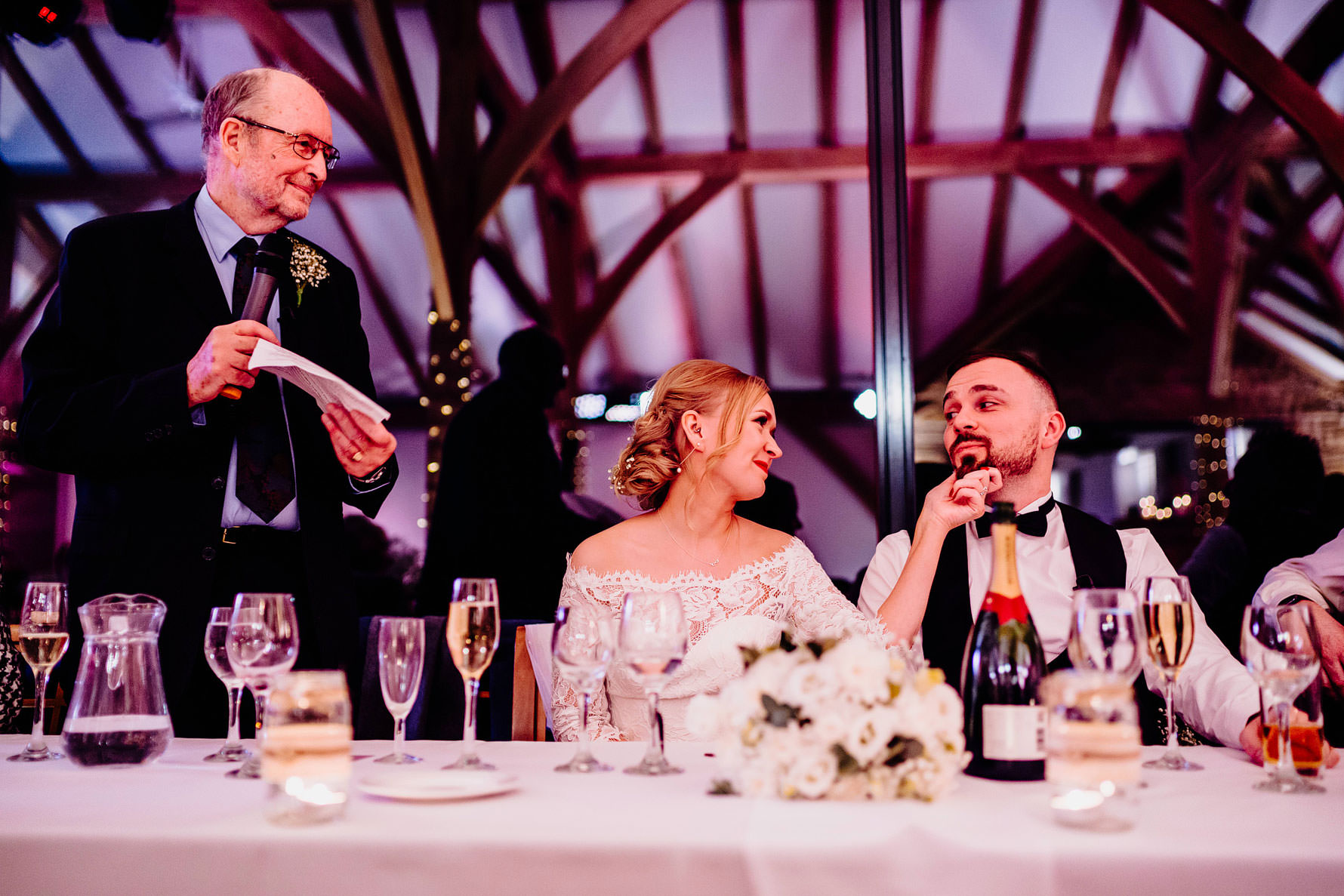 a fun moment during wedding speeches